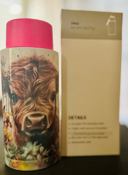 Highland Cow 34oz water bottle